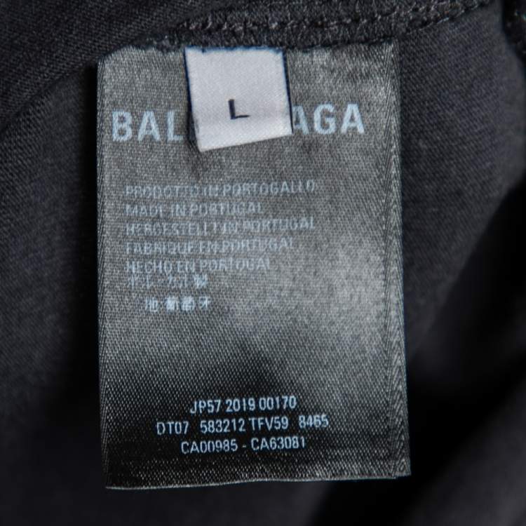 Pre Owned Balenciaga Black Cotton Logo Printed Crew Neck T-shirt L
