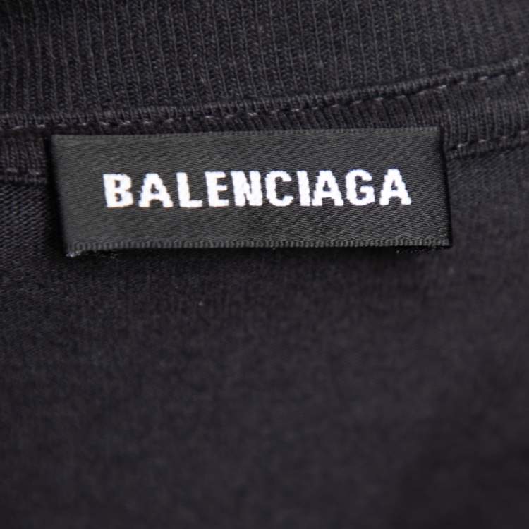 Pre Owned Balenciaga Black Cotton Logo Printed Crew Neck T-shirt L