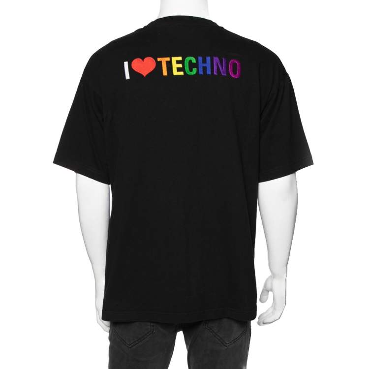 Pre Owned Balenciaga Black Cotton I Love Techno Crew Neck T-Shirt M