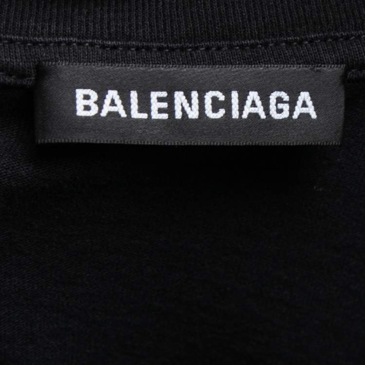 Pre Owned Balenciaga Black Cotton I Love Techno Crew Neck T-Shirt M