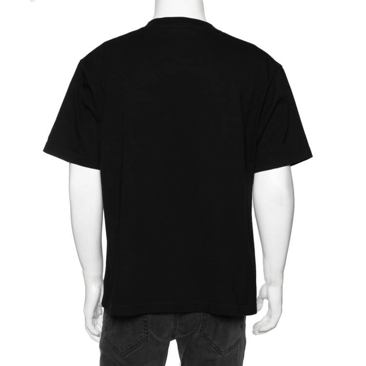 Pre Owned Balenciaga Black Cotton Logo Embroidered Crew Neck Short Sleeve Oversized T-Shirt L