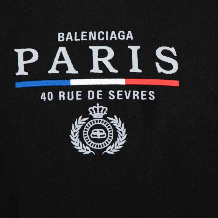 Pre Owned Balenciaga Black Cotton Logo Embroidered Crew Neck Short Sleeve Oversized T-Shirt L