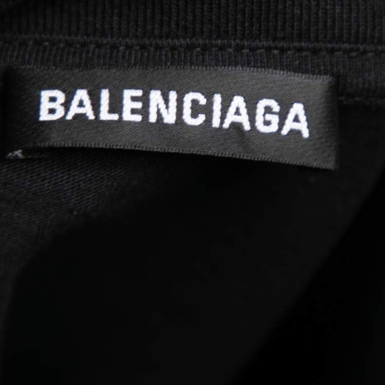 Pre Owned Balenciaga Black Cotton Logo Embroidered Crew Neck Short Sleeve Oversized T-Shirt L