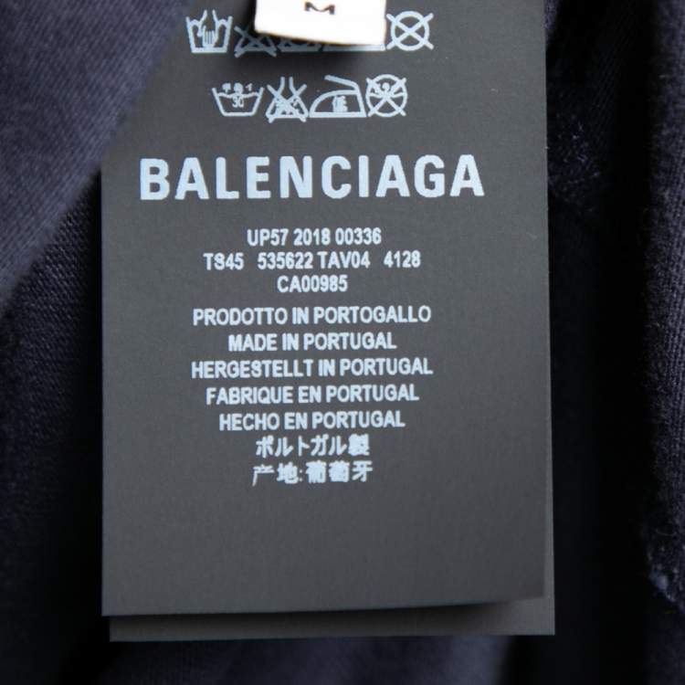 Pre Owned Balenciaga Navy Blue Logo Printed Crew Neck Short Sleeve T-Shirt M