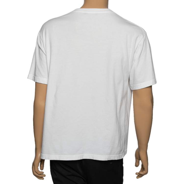 Pre Owned Balenciaga White Cotton Logo Printed Crew Neck T-Shirt L