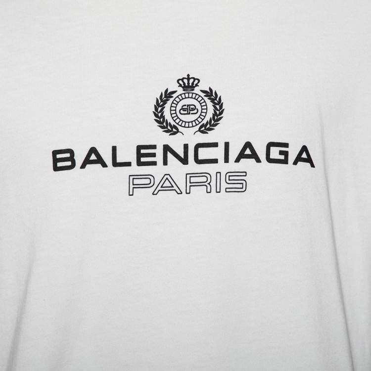 Pre Owned Balenciaga White Cotton Logo Printed Crew Neck T-Shirt L