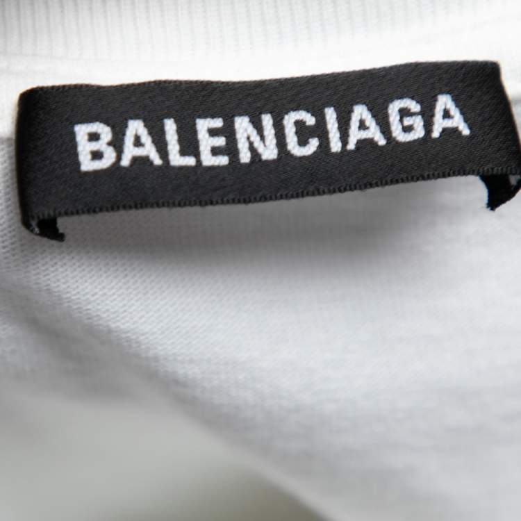 Pre Owned Balenciaga White Cotton Logo Printed Crew Neck T-Shirt L