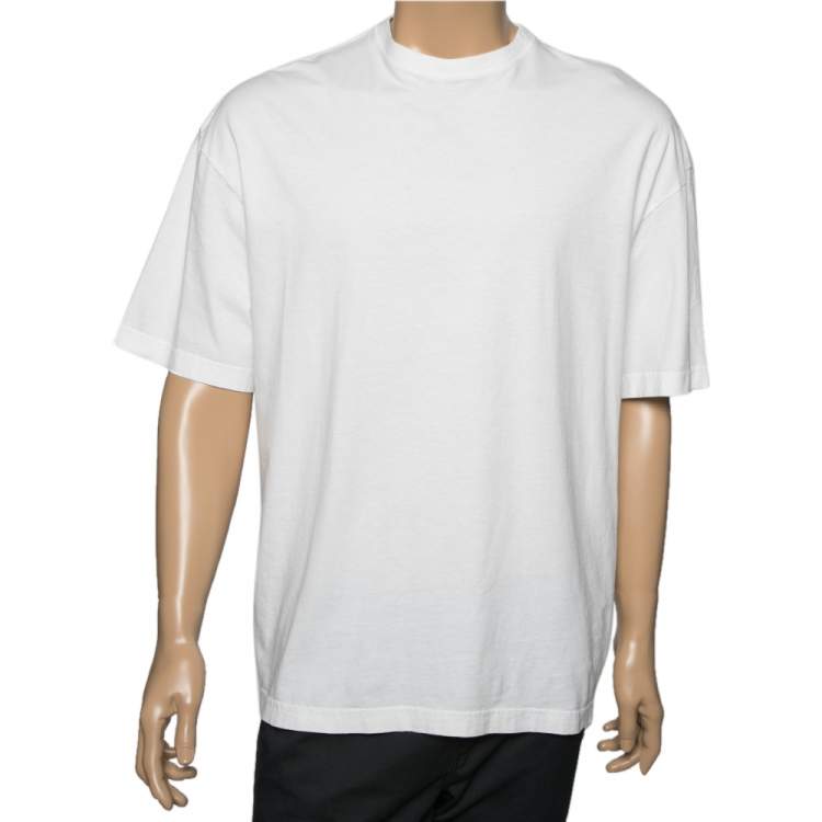 Balenciaga White Cotton Tattoo Style Logo Embroidered Crew Neck T-Shirt ...