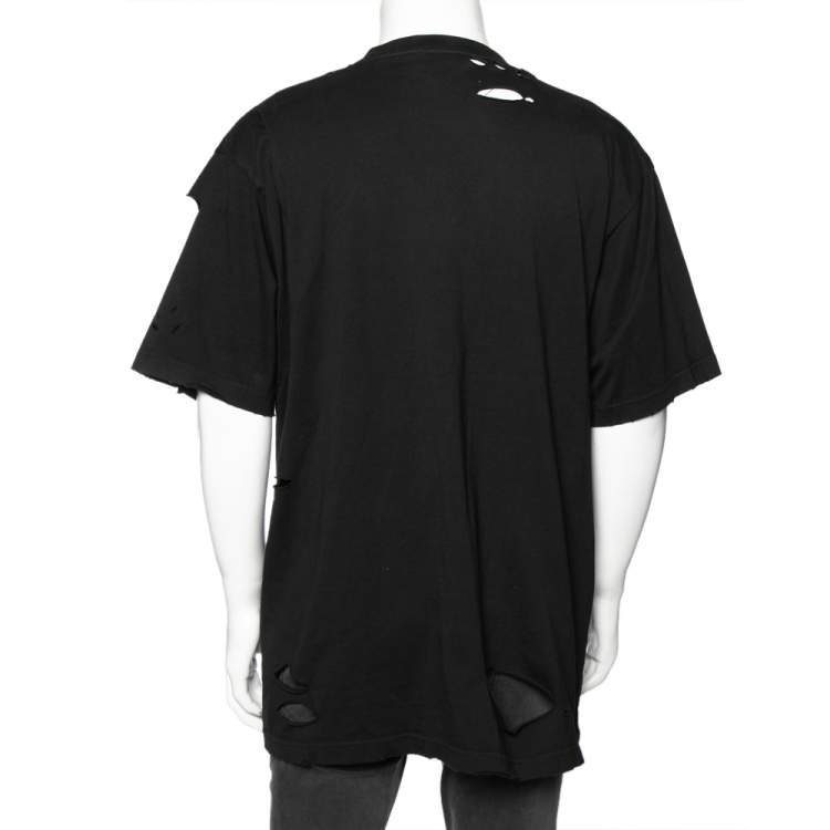 Pre Owned Balenciaga Black Cotton Caps Destroyed Flatground Crew Neck T-Shirt XS