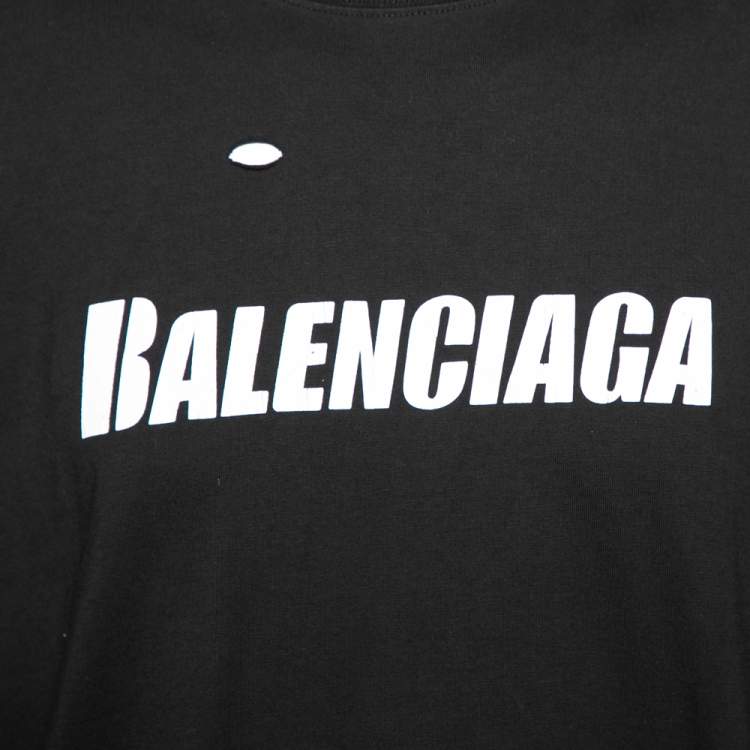 Pre Owned Balenciaga Black Cotton Caps Destroyed Flatground Crew Neck T-Shirt XS