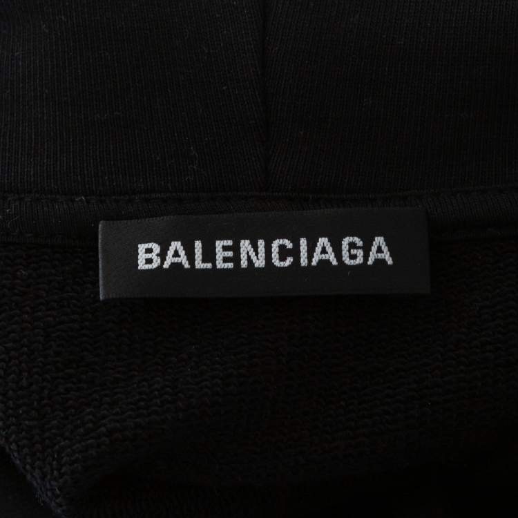 مملوكة مسبقًا Balenciaga Black Rib Knit Logo Print Hoodie L