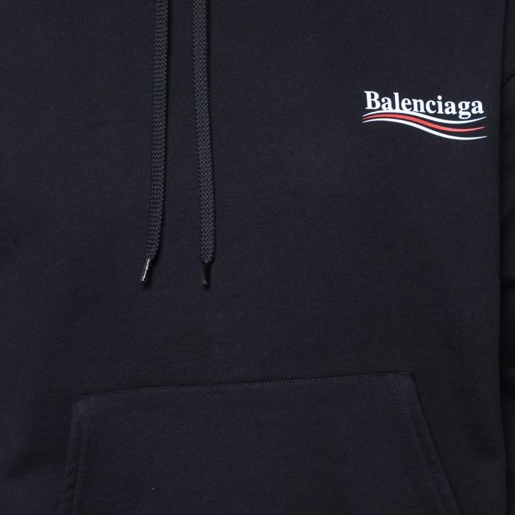 مملوكة مسبقًا Balenciaga Black Rib Knit Logo Print Hoodie L