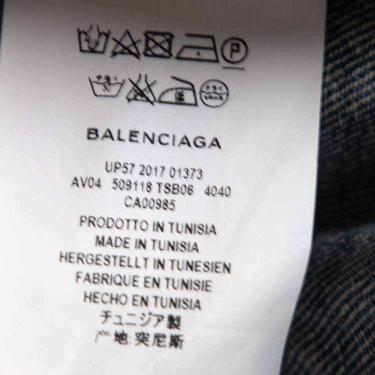 Pre Owned Balenciaga Blue Denim Front Pocket Long Sleeve Jacket S