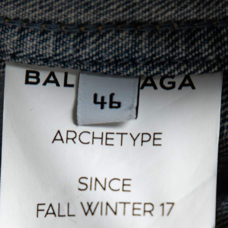 Pre Owned Balenciaga Blue Denim Front Pocket Long Sleeve Jacket S