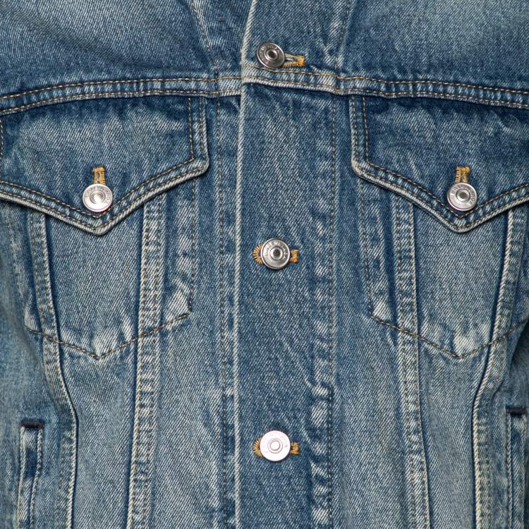 Pre Owned Balenciaga Blue Denim Front Pocket Long Sleeve Jacket S