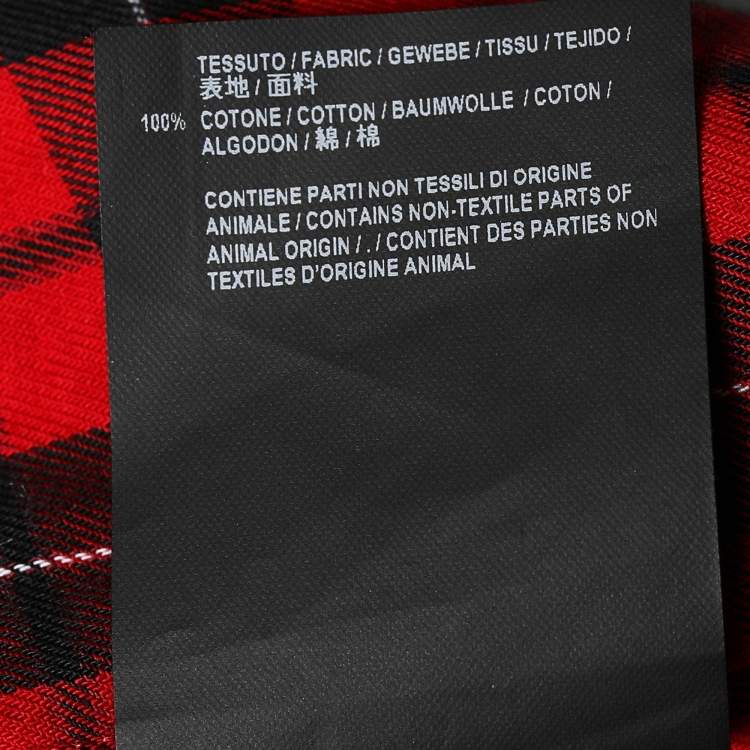 Pre Owned Balenciaga Red Checked Cotton Logo Print Oversized Shirt L