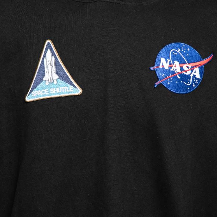 Pre Owned Balenciaga Black Cotton Space Appliquéd Oversized Hoodie M