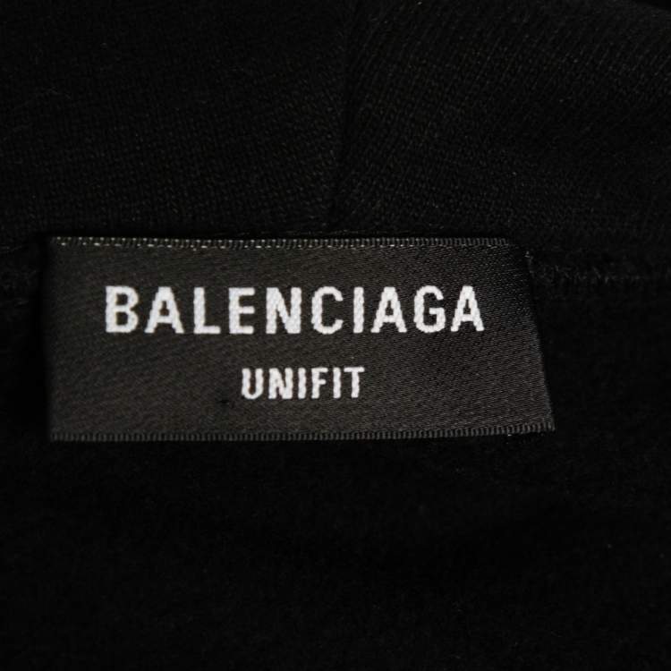 Pre Owned Balenciaga Black Cotton Space Appliquéd Oversized Hoodie M