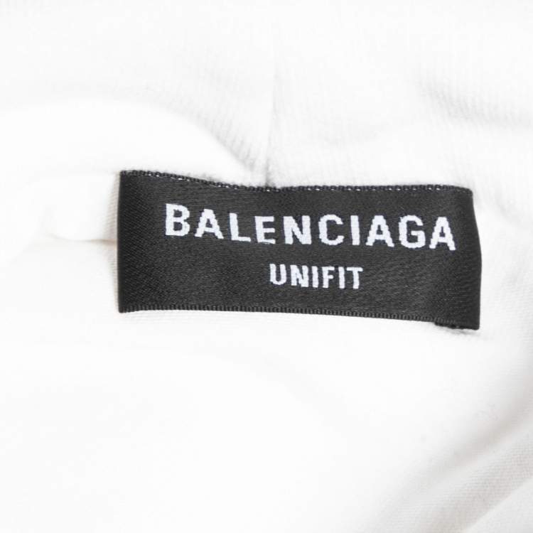 Pre Owned Balenciaga White Logo Distressed Cotton Sweatshirt Hoodie M
