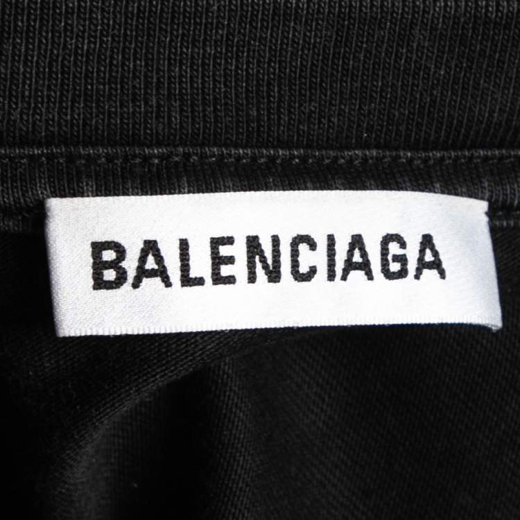 Pre Owned Balenciaga Black Logo Printed Cotton Oversized Short Sleeve T-Shirt S