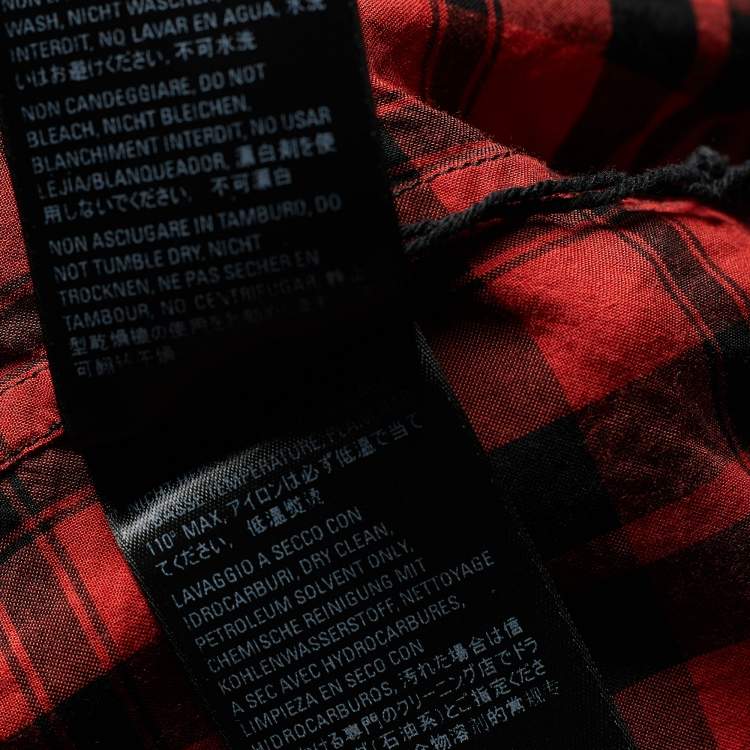 Pre Owned Balenciaga Red Plaid 'I Love Techno' Embroidered Oversized Shirt S