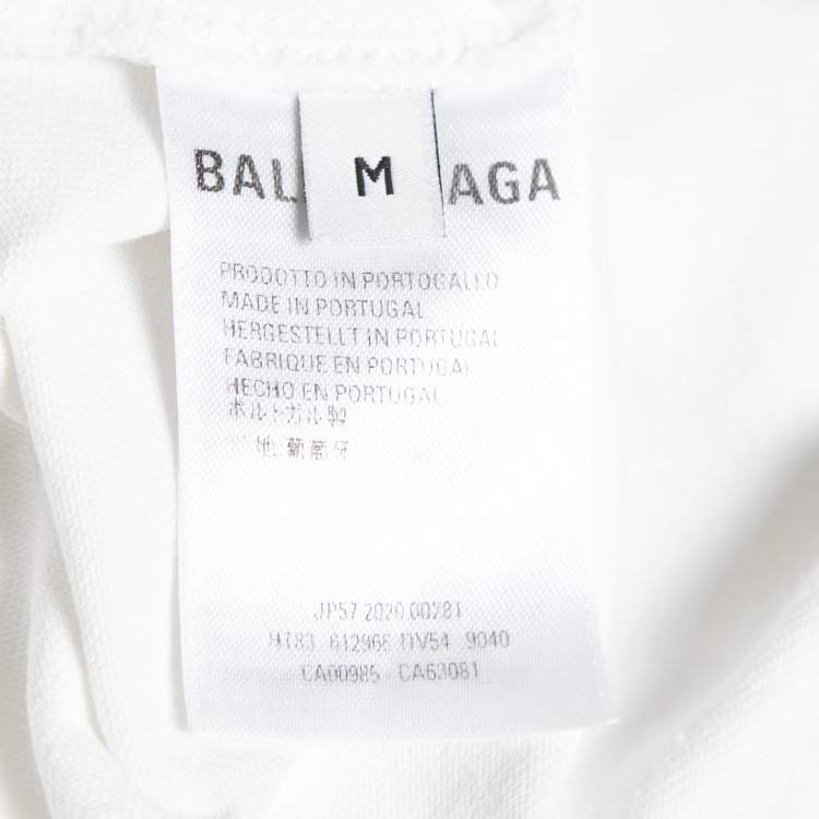 Pre Owned Balenciaga White Cotton Logo Printed Short Sleeve T-Shirt M