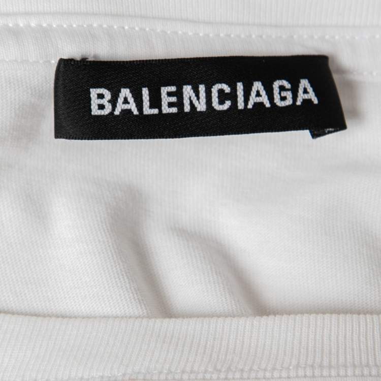 Pre Owned Balenciaga White BB Mode Print Cotton Crew Neck T-Shirt L