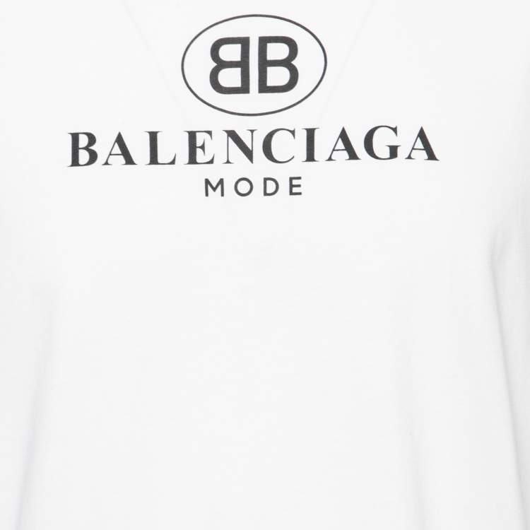 Pre Owned Balenciaga White BB Mode Print Cotton Crew Neck T-Shirt L