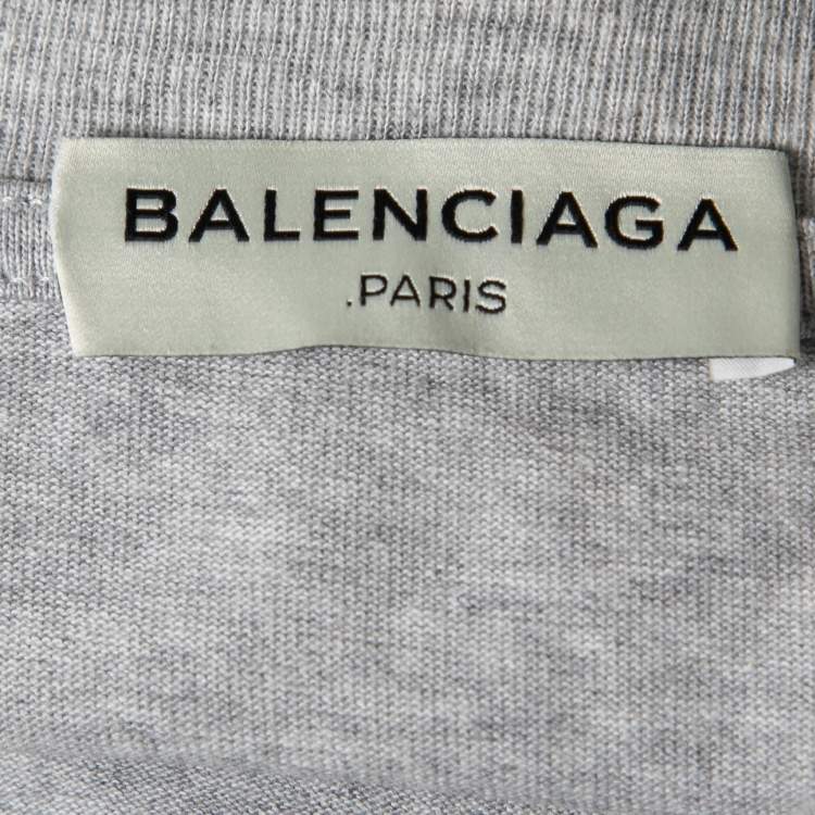 Pre Owned Balenciaga Grey Leather Pocket Detail Cotton T-Shirt XL