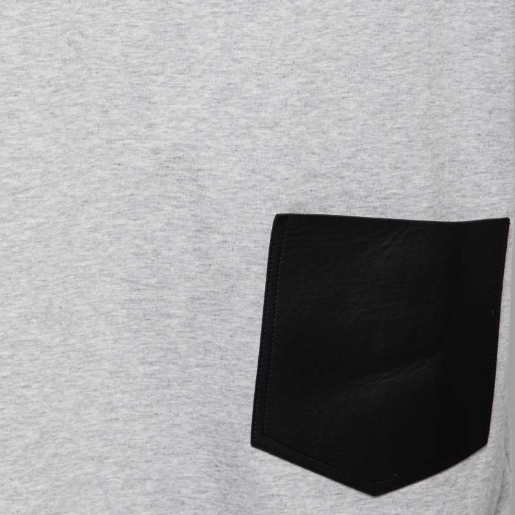 Pre Owned Balenciaga Grey Leather Pocket Detail Cotton T-Shirt XL