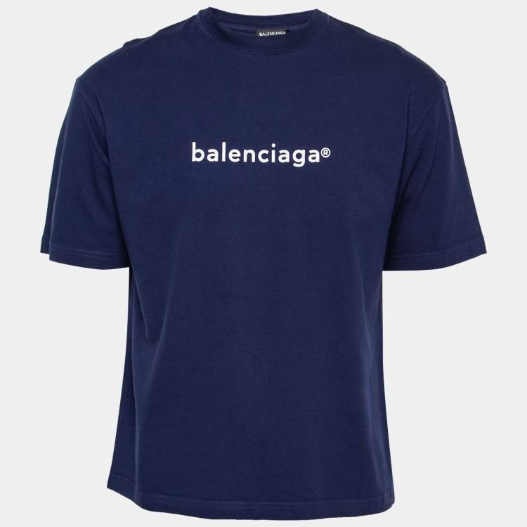 Tシャツ・カットソー BALENCIAGA BLUE STRETCH COTTON T-SHIRT Balenciaga Blue New Copyright Logo Print Crewneck T-Shirt XS