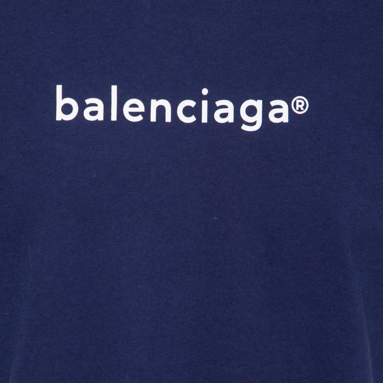 Pre Owned Balenciaga Blue New Copyright Logo Print Crewneck T-Shirt XS