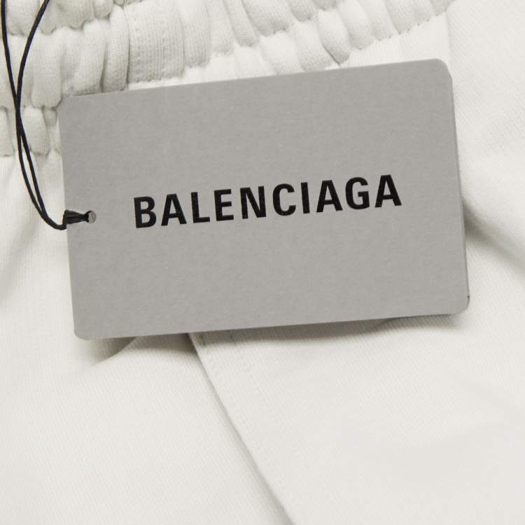 Pre Owned Balenciaga White Logo Embroidered Cotton Shorts S
