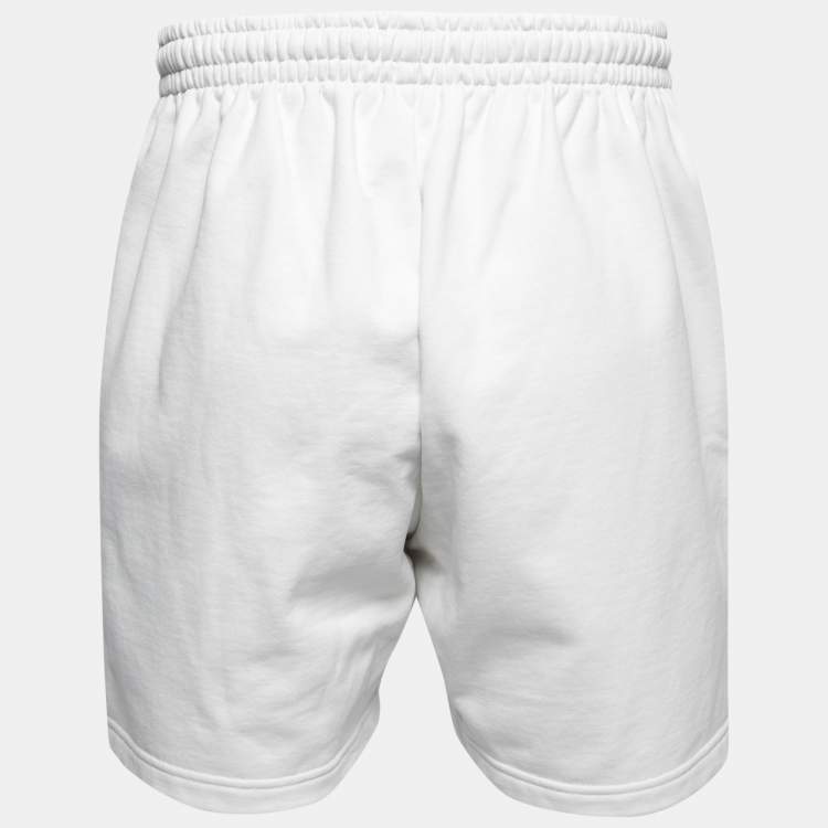 Pre Owned Balenciaga White Logo Embroidered Cotton Shorts S