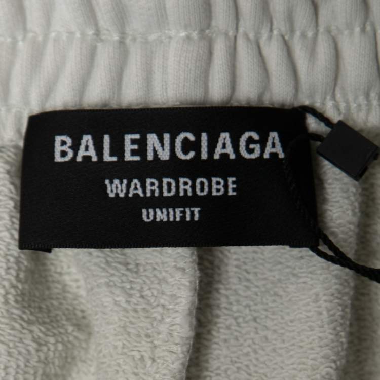 Pre Owned Balenciaga White Logo Embroidered Cotton Shorts S