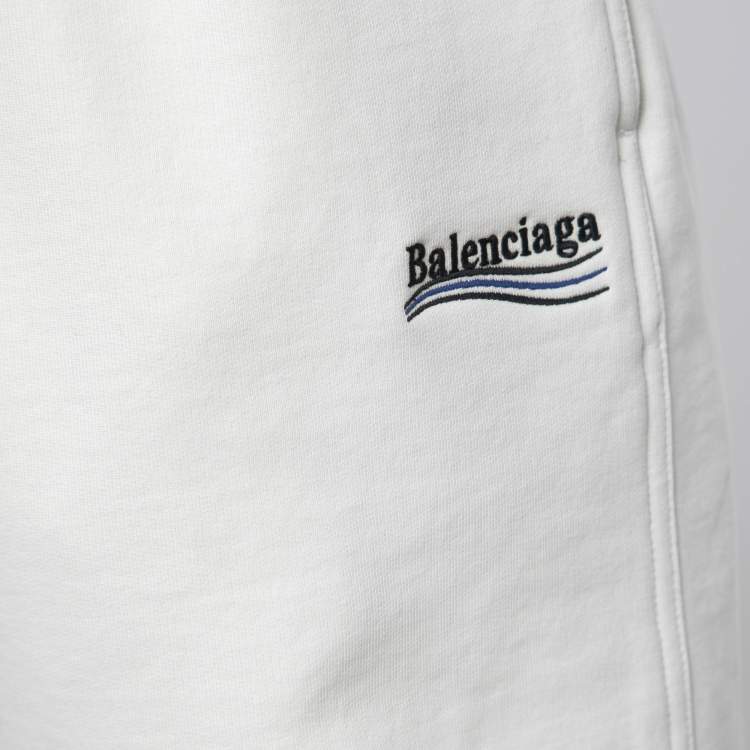 Pre Owned Balenciaga White Logo Embroidered Cotton Shorts S