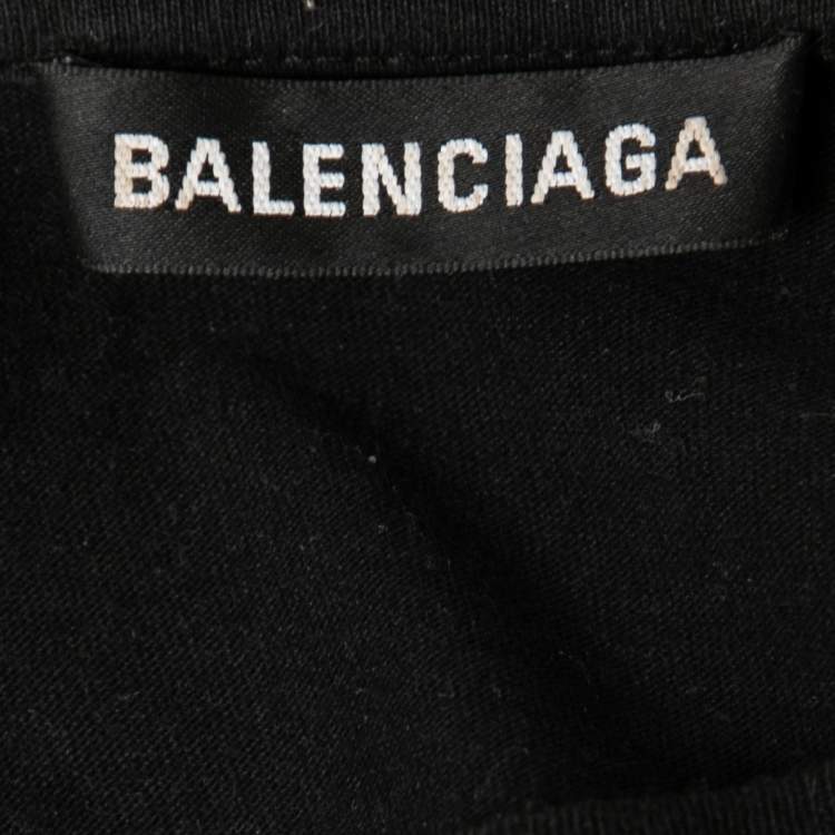 Pre Owned Balenciaga Black Logo Print Cotton T-Shirt M
