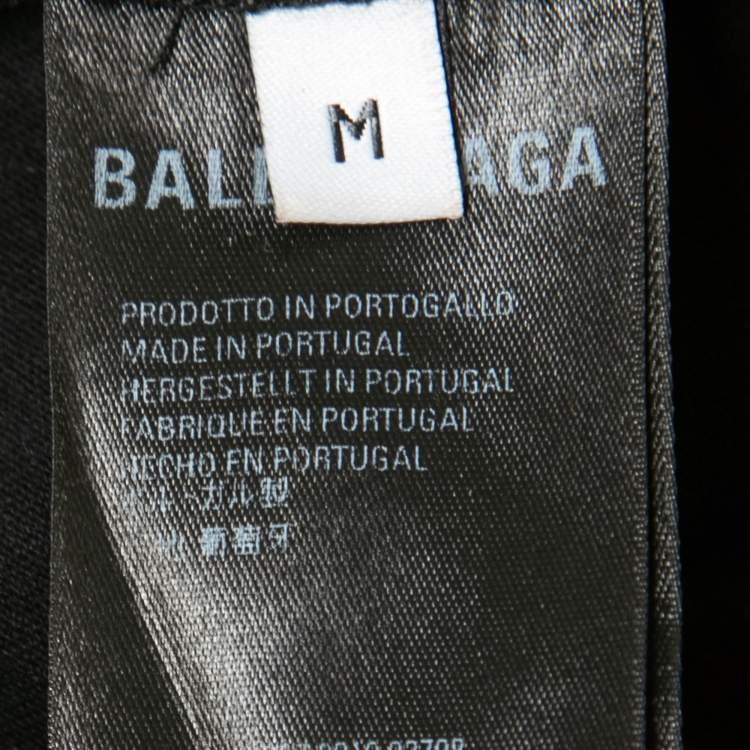 Pre Owned Balenciaga Black Logo Print Cotton T-Shirt M
