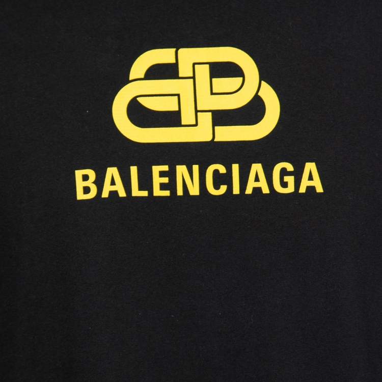 Pre Owned Balenciaga Black Logo Print Cotton T-Shirt M