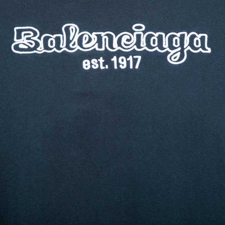 مملوكة مسبقًا Balenciaga Navy Blue Logo Embroidered Cotton T-Shirt S