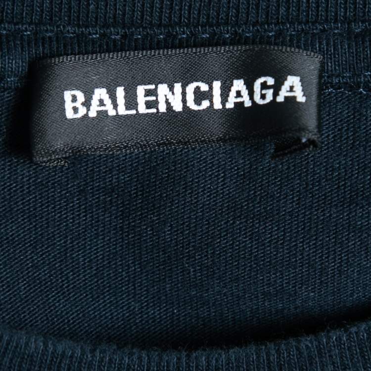 مملوكة مسبقًا Balenciaga Navy Blue Logo Embroidered Cotton T-Shirt S