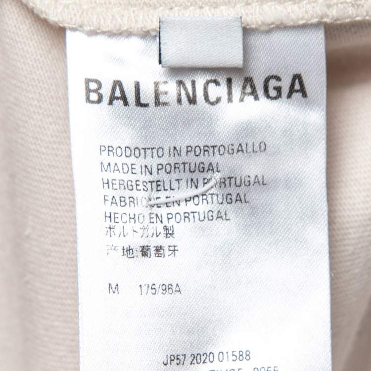 Pre Owned Balenciaga Cream Cotton Logo Printed Crewneck T Shirt M