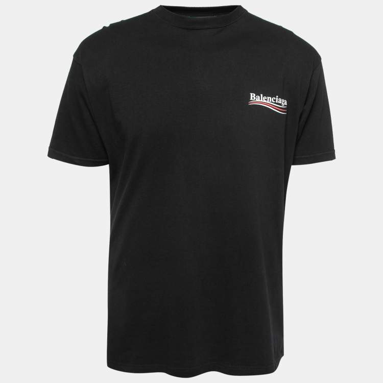 Pre Owned Balenciaga Black Cotton Logo Print Crewneck T-Shirt XS