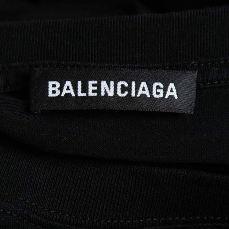 Pre Owned Balenciaga Black Cotton Logo Print Crewneck T-Shirt XS