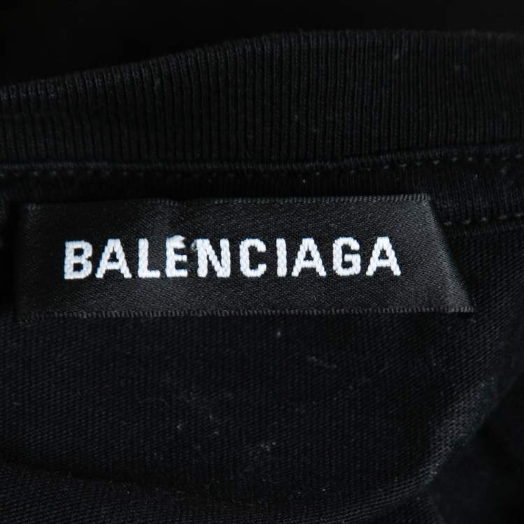 Pre Owned Balenciaga Black Cotton Logo Print Crewneck T-Shirt XS