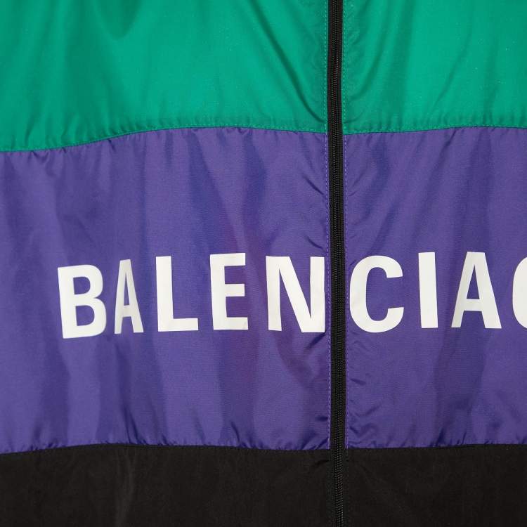Pre Owned Balenciaga Color Block Logo Printed Synthetic Oversized Jacket XS
