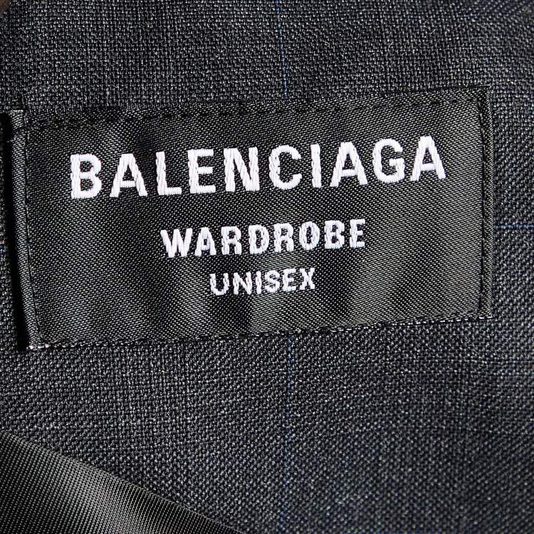 Pre Owned Balenciaga Wardrobe Dark Grey Wool Print Detail Oversized Blazer XS