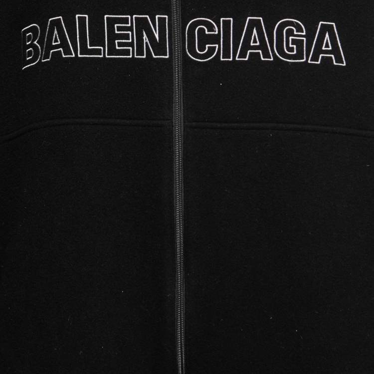 Pre Owned Balenciaga Wool Fleece Logo Embroidered Oversized Zip-Up Jacket S