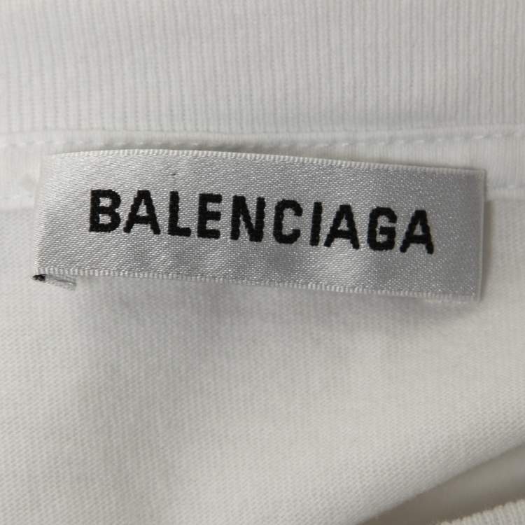 Pre Owned Balenciaga White Cotton Logo Printed Oversized T-Shirt S