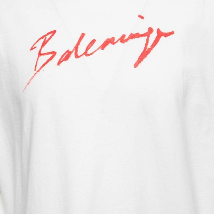 Pre Owned Balenciaga White Cotton Logo Printed Oversized T-Shirt S